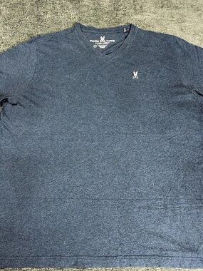 Psycho Bunny Robert Godley Mens V-Neck Tee Shirt 2XL XXL Pima Cotton Blue